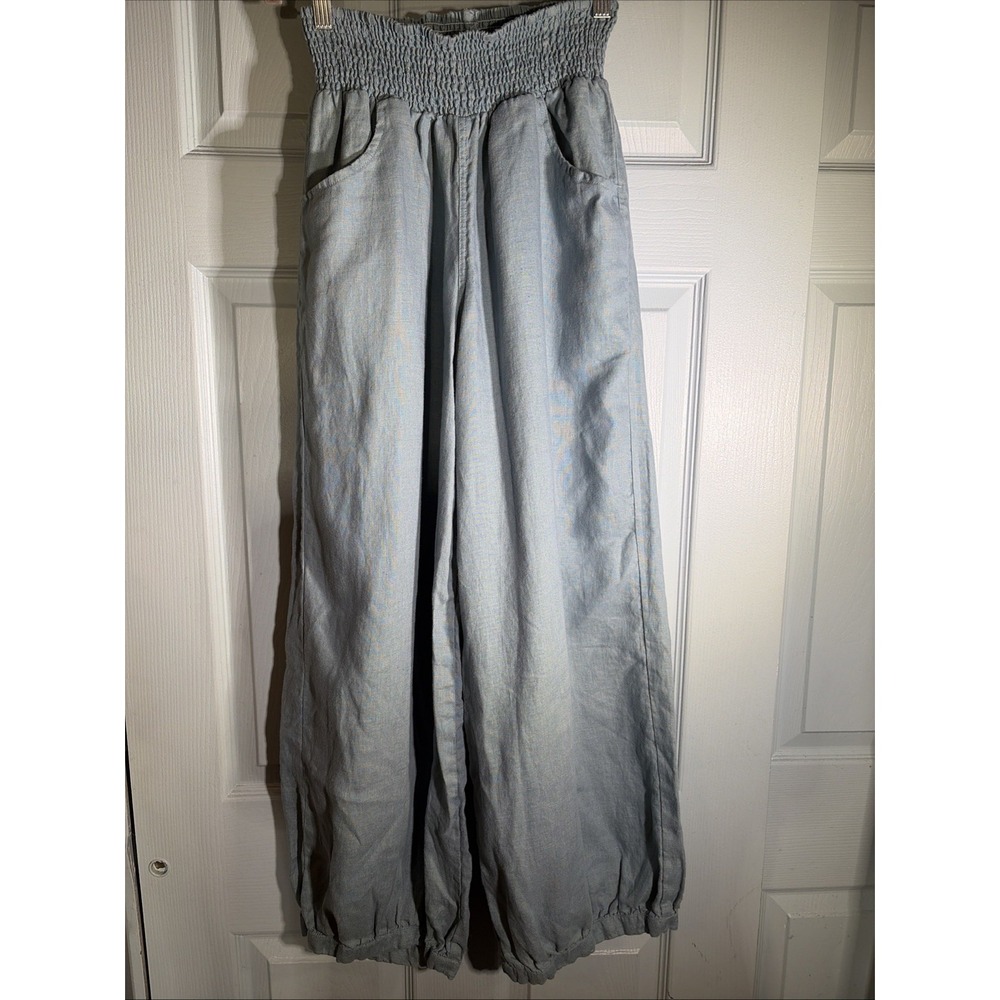 Nomad The Label Linen Smocked Palazzo Harem Pants Sz Small Tall